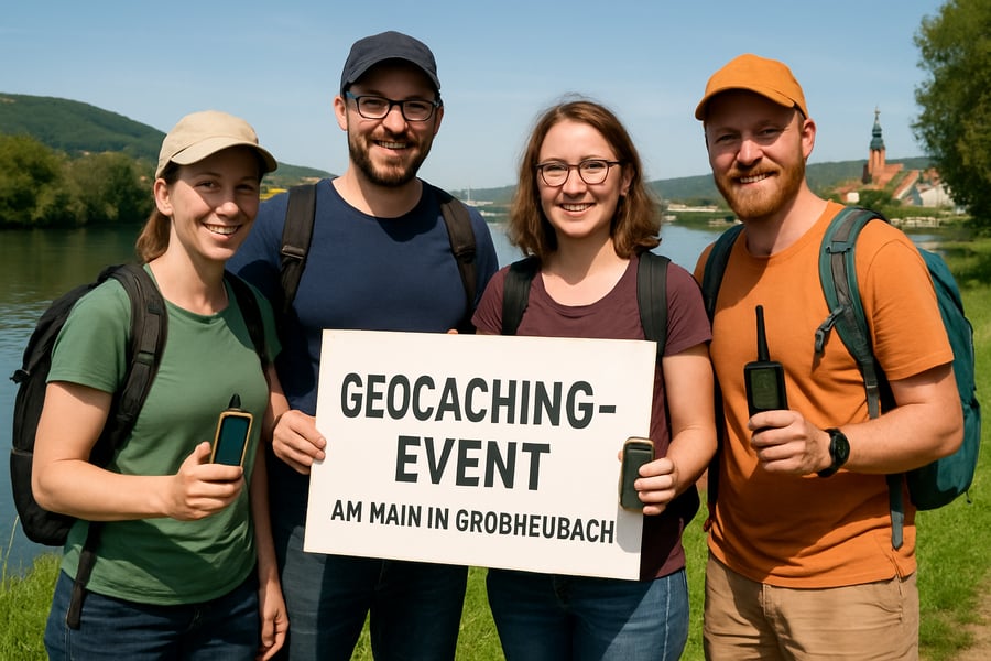 Teilnehmer beim Geocaching-Event am Main in Großheubach